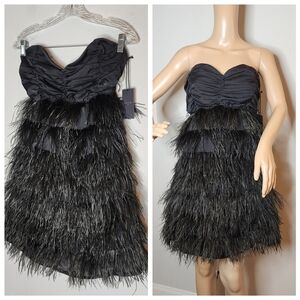 Line & Dot Ostrid Feather Black Ruched Sleeveless Mini Dress Small NWT (FLAW)